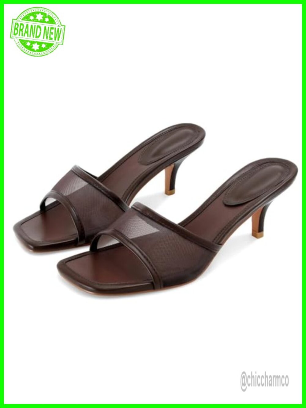 Kitten Heel Sandals Square Open Toe Slide Mule Vegan Leather Dress Shoes